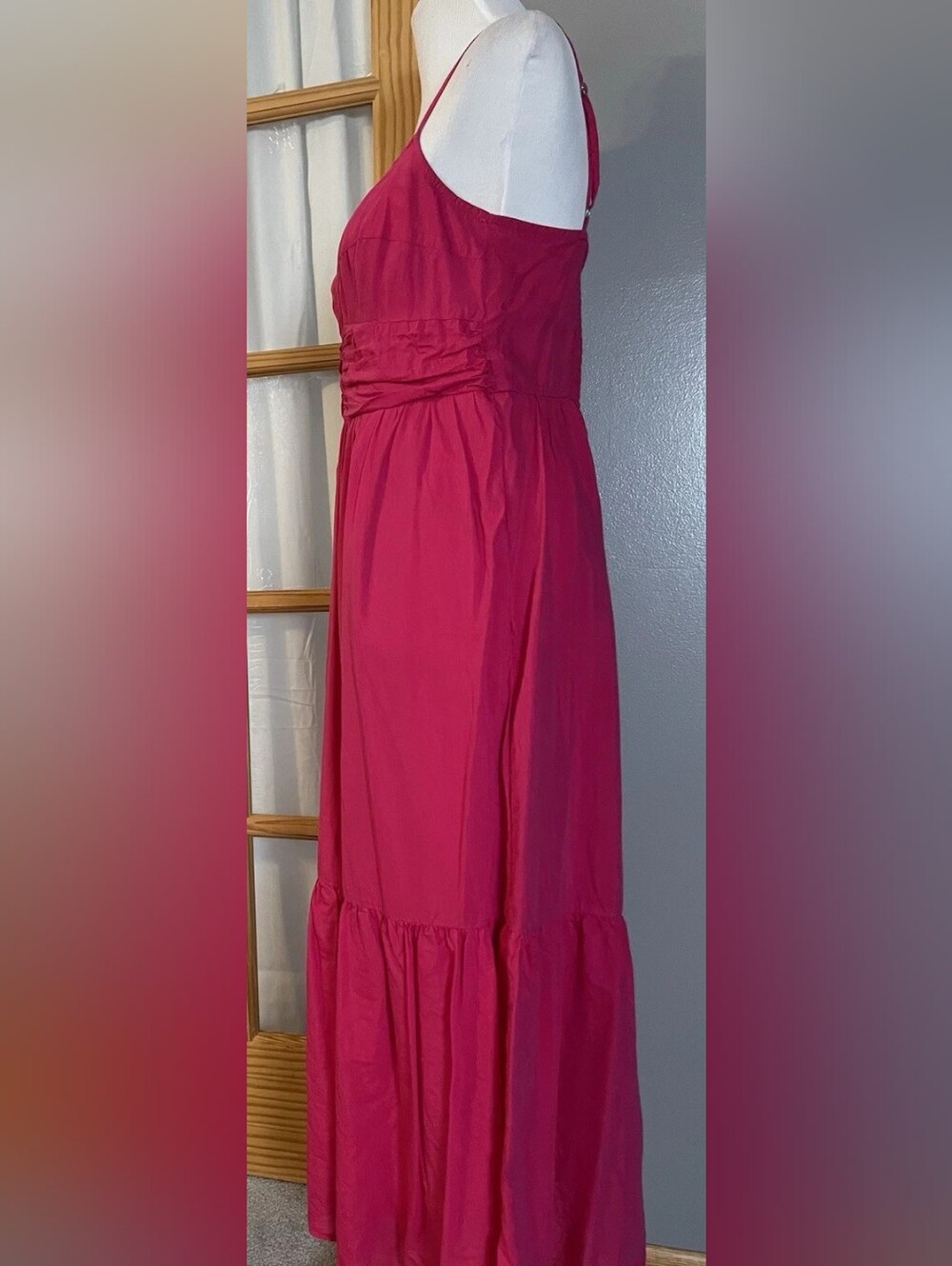 Women's Sleeveless Fuchsia Maxi Dress with Spaghetti Straps - Picture 2 of 4